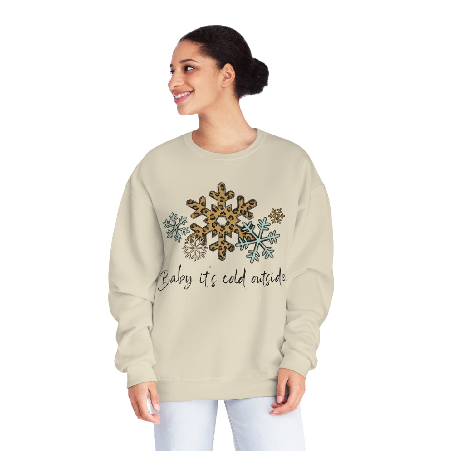 Baby Its Cold Outside (Brown Snowflake), Unisex Crewneck Sweatshirt