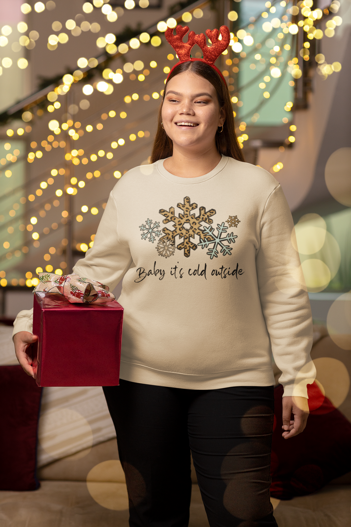 Baby Its Cold Outside (Brown Snowflake), Unisex Crewneck Sweatshirt