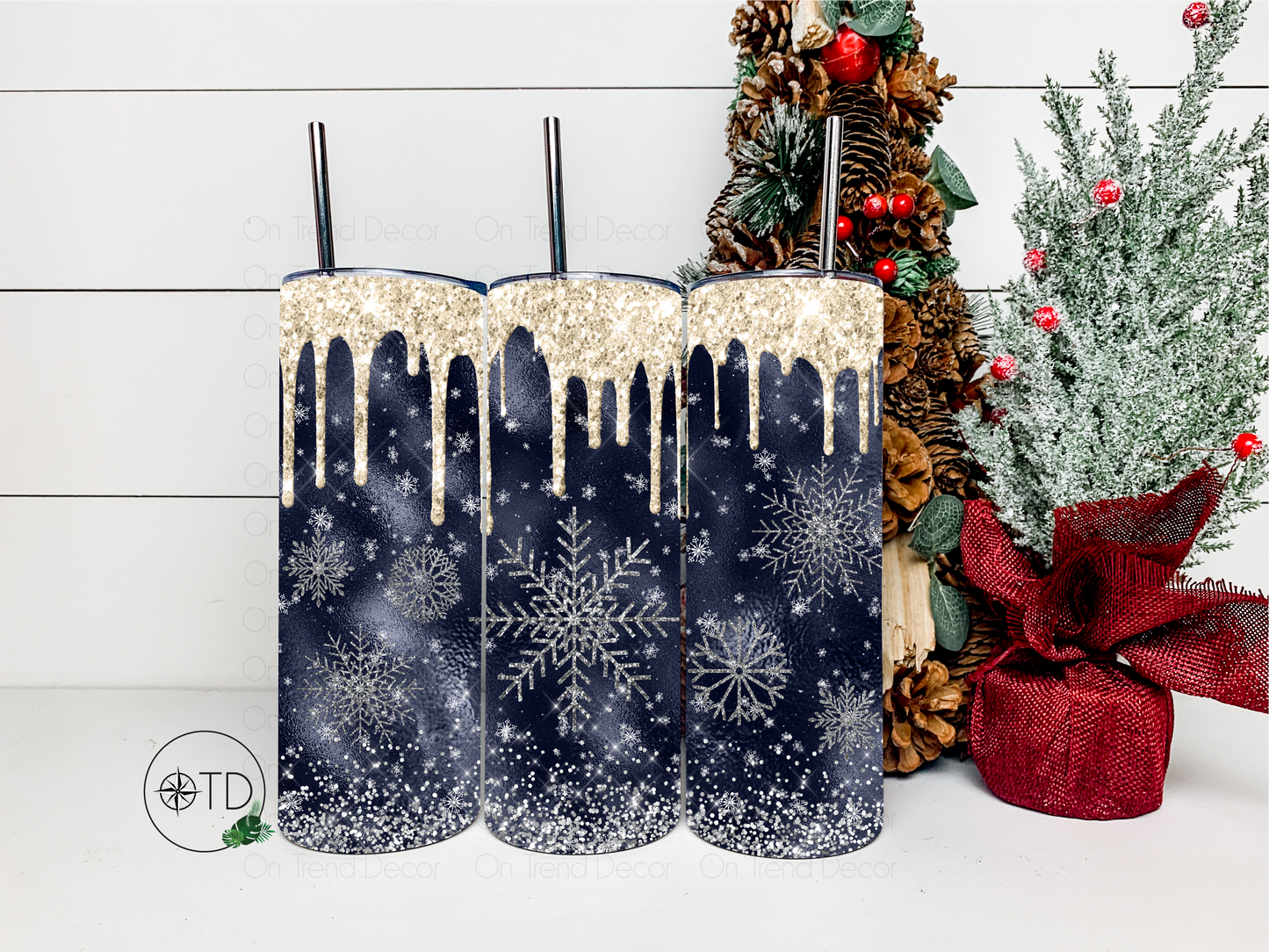 20oz Blue and Gold Snowflake Tumbler