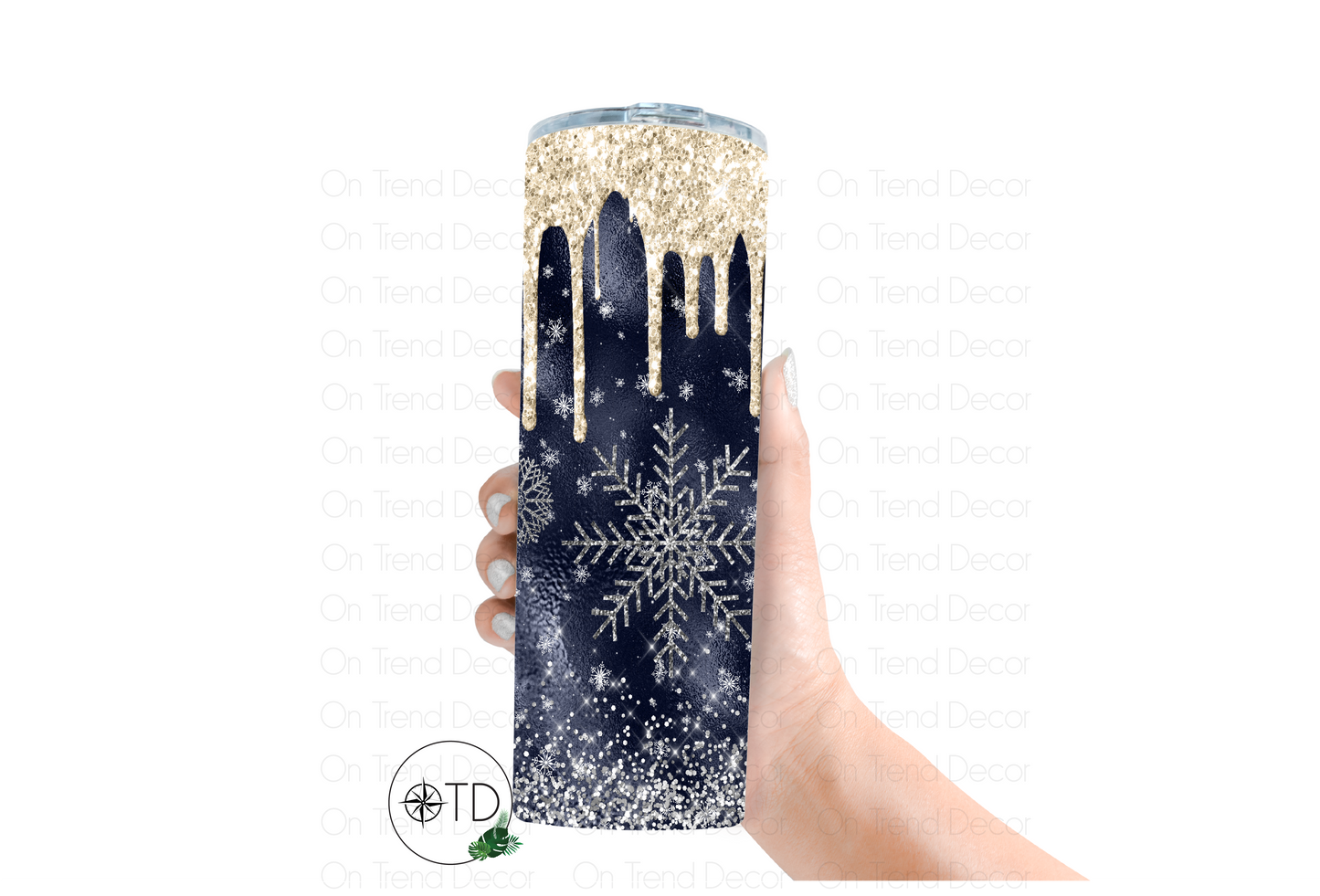 20oz Blue and Gold Snowflake Tumbler